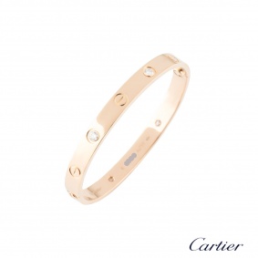 Cartier Rose Gold Half Diamond Love Bracelet Size 16 B6036016 Cartier Rose Gold Half Diamond Love Bracelet Size 16 B6036016
